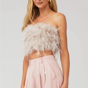 Lamarque Zaina feather crop top bustier in dusty rose, L